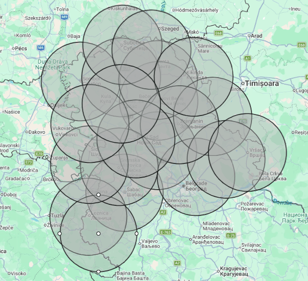 Mapa pokrivenosti referentnih stanica u Vojvodini i Mačvi